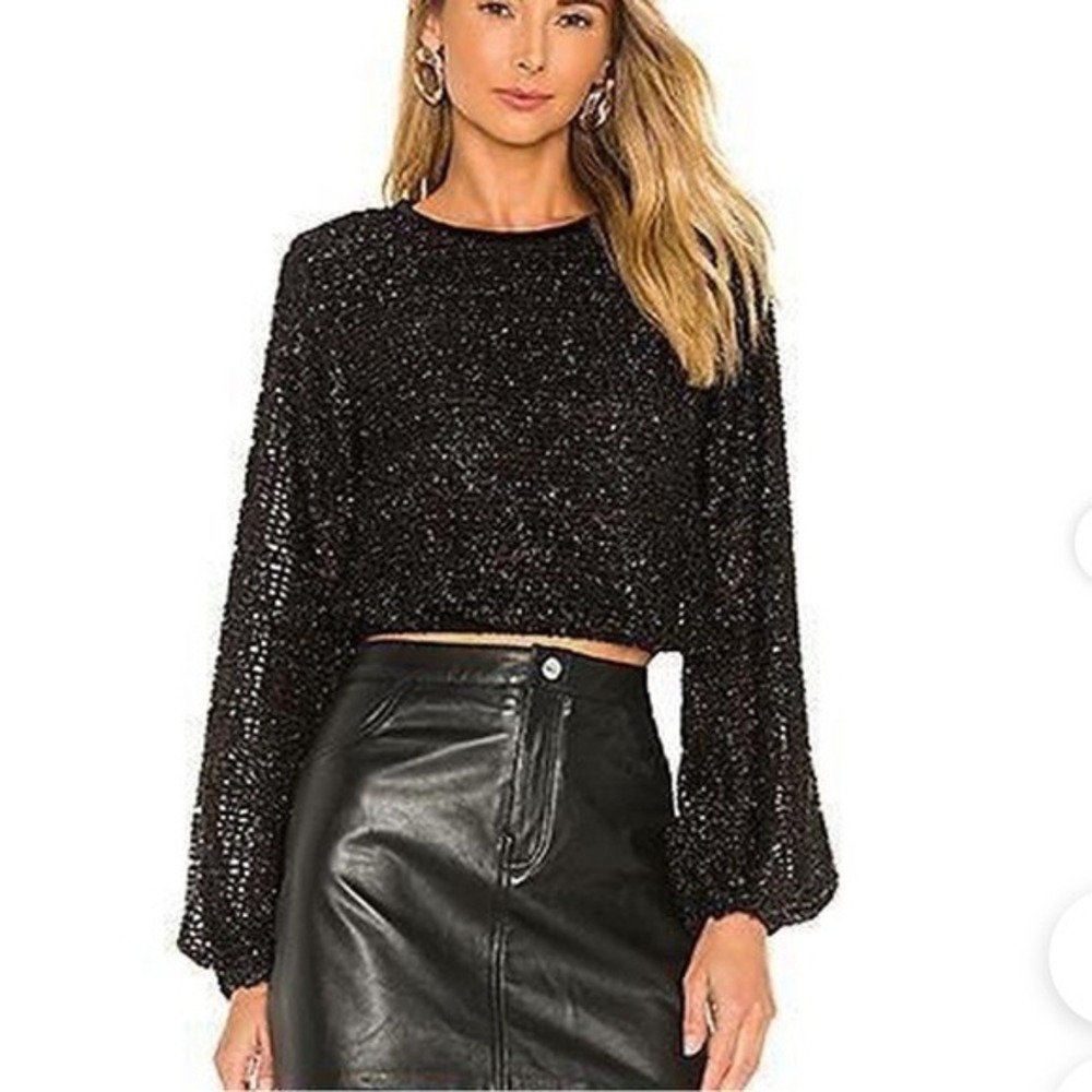 House of Harlow 1960 x REVOLVE Black 'Meera' Tinsel Cropped Sweater Size Large